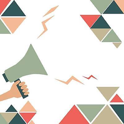 EPS 해외이미지 손 일러스트 들기 신체부위 확성기 외침 삼각형 알림 번개모양 지오메트릭 카피스페이스 해외일러스트 모양 도형 모션 사람 소리 공백 번개 파일형식 벡터 이미지허브