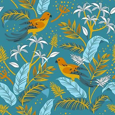 EPS 해외이미지 백그라운드 두마리 패턴 일러스트 조류 사람없음 파란색 패턴백그라운드 시원함 열대꽃 열대잎 해외일러스트 동물 꽃 컬러 잎 2 무늬 파일형식 벡터 이미지허브