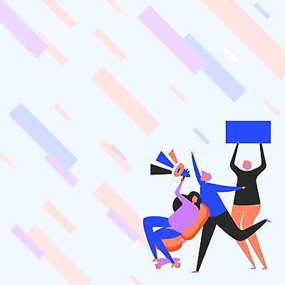 EPS 해외이미지 여자 남자 백그라운드 일러스트 비즈니스 벽지 프레임 들기 앉기 성인 세명 손들기 확성기 외침 팻말 축하 플랫 성인만 카피스페이스 해외일러스트 컨셉 모션 사람 소리 공백 파일형식 벡터 이미지허브