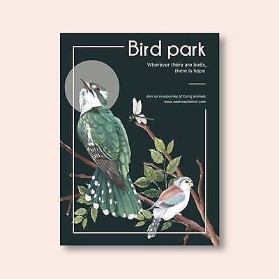 EPS 해외이미지 포스터 일러스트 조류 나뭇잎 세마리 사람없음 초록색 나뭇가지 잠자리 해외일러스트 나무 동물 컬러 곤충 잎 3 파일형식 벡터 이미지허브