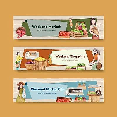 EPS 해외이미지 배너 여자 채소 과일 일러스트 들기 여러명 성인 바구니 상점 주말 나무통 가판대 성인여자만 플리마켓 해외일러스트 다수 모션 통 사람 시장 여자만 성인만 파일형식 벡터 이미지허브