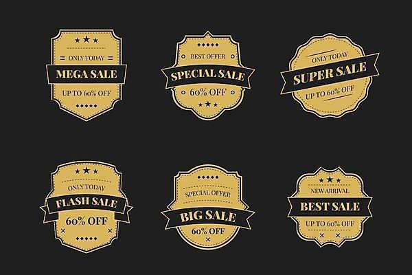 EPS 해외이미지 디자인 리본 일러스트 사람없음 쇼핑 세트 노란색 라벨 세일 검은색 빈티지 원형 복고 해외일러스트 도형 컬러 컨셉 프레임 파일형식 벡터 이미지허브
