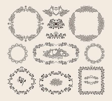 EPS 해외이미지 디자인 꽃 일러스트 프레임 사람없음 세트 사각형 하트 빈티지 원형 정사각형 해외일러스트 모양 도형 식물 컨셉 파일형식 벡터 이미지허브