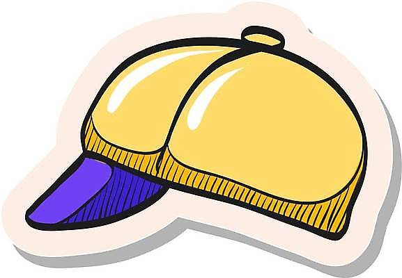 EPS 해외이미지 스티커 일러스트 사람없음 보라색 심볼 캡모자 연노랑색 해외일러스트 모자_잡화 컬러 노란색 파일형식 벡터 이미지허브