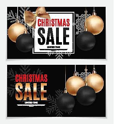 EPS 해외이미지 배너 리본 크리스마스 일러스트 이벤트 사람없음 세일 검은색 오너먼트 배너세트 해외일러스트 기념일 컬러 크리스마스장식 세트 파일형식 벡터 이미지허브