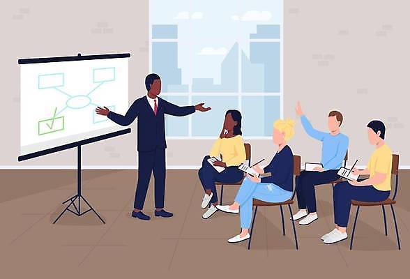 EPS 해외이미지 전신 여자 남자 흑인 일러스트 사업가 회의 직장 설명 앉기 여러명 성인 사무실 손들기 기록 업무 비즈니스맨 비즈니스우먼 발표 가르침 강의 만화 보여주기 경영 성인만 해외일러스트 서양인 직업 교육 다수 회사 비즈니스 모션 사람 작업 직장인 파일형식 벡터 이미지허브