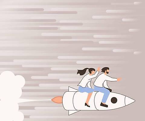 EPS 해외이미지 여자 남자 백그라운드 일러스트 비즈니스 프레임 함께함 성인 손들기 로켓 비행 비즈니스맨 비즈니스우먼 플랫 승차 베이지색 성인만 카피스페이스 해외일러스트 컬러 컨셉 모션 사람 공백 직장인 파일형식 벡터 이미지허브