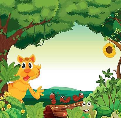 EPS 해외이미지 나무 식물 동물 꽃 행복 곤충 잎 일러스트 포유류 자연 하늘 산 양서류 풍경 야외 그래픽 초록색 파란색 노란색 공백 펼침 호랑이 거북이 숲 만화 스케치 벌 언덕 그림 장면 공터 벌집 해외일러스트 감정 컬러 파충류 모션 미술 생태계 파일형식 벡터 이미지허브