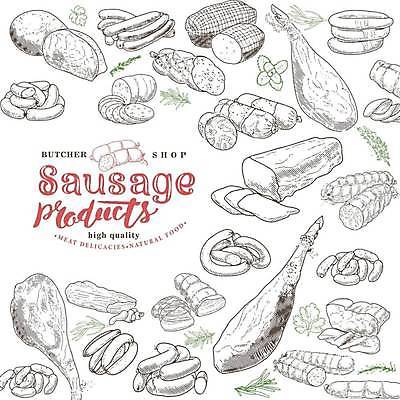 EPS 해외이미지 잡화 조각 일러스트 재료 육류 돼지고기 스테이크 비프스테이크 세트 상점 주방 식당 식사 소고기 햄버거 돼지 소시지 시장 맛 낙서 상품 바비큐 스케치 굽기 수집 메뉴 준비 햄 베이컨 후추 양고기 등심 살라미 송아지고기 식품점 정육점 페퍼로니 프랑크푸르트 맛있는 해외일러스트 음식 컨셉 식재료 포유류 패스트푸드 서양음식 독일 미술 도시 가공식품 구이 향신료 파일형식 벡터 이미지허브