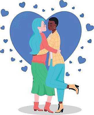 EPS 해외이미지 전신 커플 여자 일러스트 안기 포옹 서기 미소 성인 두명 하트 동성애자 한발서기 성인여자만 성소수자 해외일러스트 모양 관계 모션 표정 사람 여자만 성인만 파일형식 벡터 이미지허브