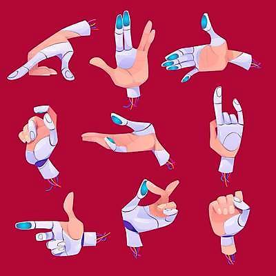 EPS 해외이미지 일러스트 손짓 사람없음 주먹 가리킴 손내밀기 로봇 로봇팔 해외일러스트 모션 파일형식 벡터 이미지허브