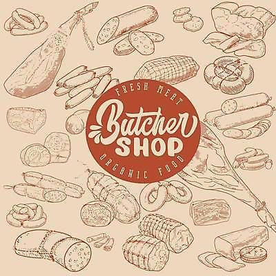 EPS 해외이미지 일러스트 육류 돼지고기 사람없음 소고기 소시지 스케치 햄 양고기 정육점 해외일러스트 식재료 미술 상점 가공식품 파일형식 벡터 이미지허브