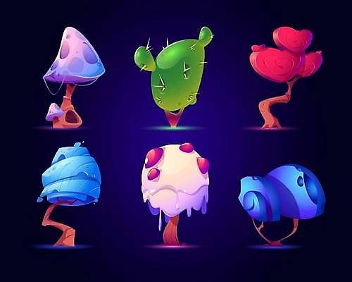 EPS 해외이미지 나무 일러스트 선인장 사람없음 판타지 버섯 흐름 게임 하트 UI 엘리먼트 인터페이스 하트나무 해외일러스트 모양 식물 컨셉 상상 놀이 파일형식 벡터 이미지허브