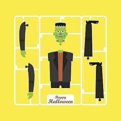 EPS 해외이미지 남자 일러스트 한명 성인 노란색 할로윈 프라모델 조립 몬스터 프랑켄슈타인 성인남자한명만 해외일러스트 1 컬러 사람 장난감 남자한명만 성인남자만 파일형식 벡터 이미지허브
