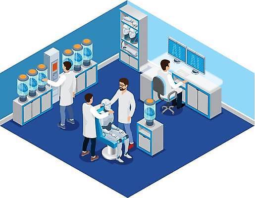 EPS 해외이미지 남자 과학 일러스트 실험 서기 앉기 여러명 성인 일상 컴퓨터 공간 만지기 실험실 로봇 시험관 뇌 서랍장 아이소메트릭 개발 복제 성인남자만 AI_인공지능 해외일러스트 가구 다수 모션 실험기구 사람 라이프 전자제품 남자만 성인만 파일형식 벡터 이미지허브