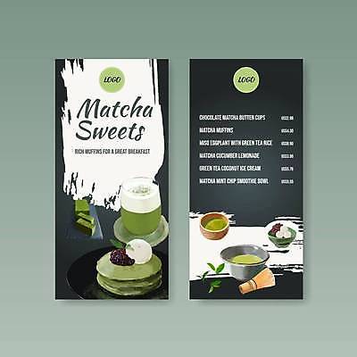 EPS 해외이미지 템플릿 일러스트 디저트 사람없음 검은색 찻잔 메뉴 메뉴판 팬케이크 라떼 말차 차선_다기 말차라떼 해외일러스트 커피 음식 컬러 잔 차_음료 케이크 다기 파일형식 벡터 이미지허브