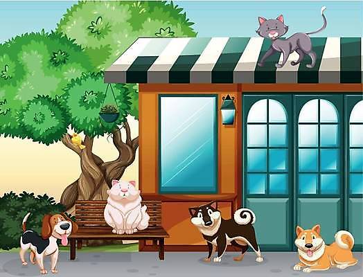 EPS 해외이미지 클립아트 동물 배너 행복 포스터 백그라운드 벤치 일러스트 포유류 자연 벽지 조류 지붕 생물 주택 털 땋은머리 서기 미소 앉기 야외 그래픽 반려동물 상점 정원 고양이 개 만화 모피 그림 리빙 해외일러스트 헤어스타일 감정 의자 모션 표정 건물 생태계 파일형식 벡터 이미지허브