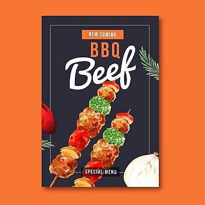 EPS 해외이미지 포스터 일러스트 양파 타이포그라피 사람없음 소고기 꼬치 바비큐 꼬치구이 로즈메리 해외일러스트 문자 음식 채소 육류 구이 허브 파일형식 벡터 이미지허브
