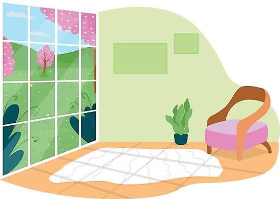 EPS 해외이미지 나무 꽃 의자 일러스트 창문 사람없음 해외일러스트 식물 가구 파일형식 벡터 이미지허브