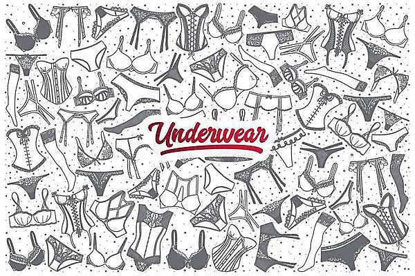 EPS 해외이미지 일러스트 타이포그라피 사람없음 세트 낙서 속옷 브래지어 라인아트 스타킹 손그림 팬티 란제리 가터벨트 코르셋 해외일러스트 문자 옷 선 벨트 파일형식 벡터 이미지허브