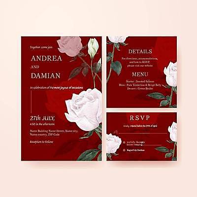 EPS 해외이미지 꽃 결혼 일러스트 사람없음 빨간색 청첩장 초대 해외일러스트 식물 컬러 카드_감사 이벤트 파일형식 벡터 이미지허브