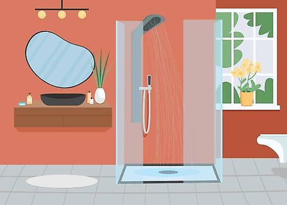 EPS 해외이미지 일러스트 창문 사람없음 거울 욕실 세면대 변기 샤워실 해외일러스트 샤워시설 파일형식 벡터 이미지허브