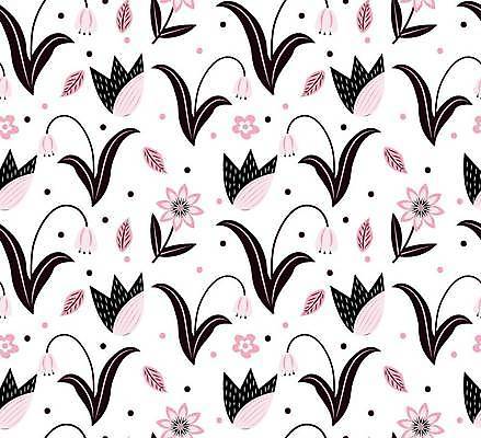 EPS 해외이미지 꽃 분홍색 백그라운드 잎 패턴 일러스트 사람없음 검은색 점 보테니컬아트 해외일러스트 식물 컬러 무늬 파일형식 벡터 이미지허브