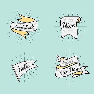 EPS 해외이미지 손글씨 배너 영어 리본 스티커 일러스트 사람없음 세트 행운 인사말 해외일러스트 문자 컨셉 파일형식 벡터 이미지허브