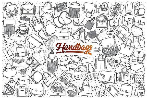 EPS 해외이미지 가방 일러스트 책가방 종류 사람없음 세트 핸드백 낙서 라인아트 다이아몬드 손그림 해외일러스트 잡화 선 보석 파일형식 벡터 이미지허브