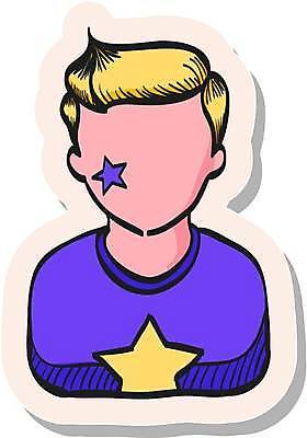 EPS 해외이미지 남자 별 스티커 일러스트 사람모양 한명 성인 금발 보라색 심볼 성인남자한명만 해외일러스트 자연요소 모양 1 헤어스타일 컬러 사람 남자한명만 성인남자만 파일형식 벡터 이미지허브