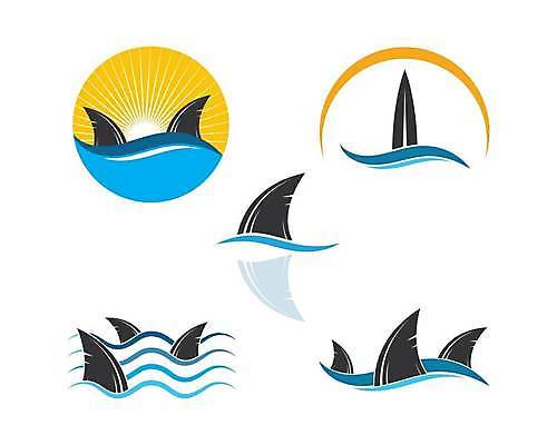 EPS 해외이미지 파도 바다 일러스트 사람없음 파란색 심볼 지느러미 상어 해외일러스트 컬러 어류 파일형식 벡터 이미지허브