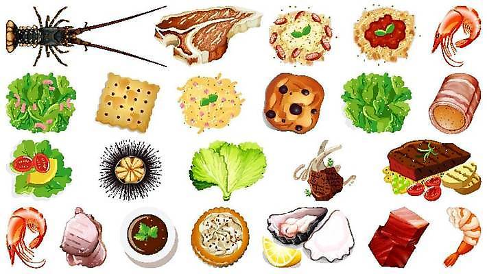 EPS 해외이미지 클립아트 디자인 음식 백그라운드 채소 일러스트 새우 육류 미술 그래픽 세트 샐러드 신선 그룹 만화 수집 먹기 해산물 그림 클립 성분 고립 식용 시리즈 해외일러스트 식재료 모션 문화예술 갑각류 파일형식 벡터 이미지허브