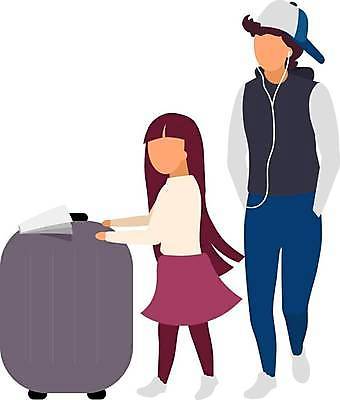 EPS 해외이미지 전신 여자 남자 어린이 이어폰 일러스트 가족 청소년 비행기 서기 소년 두명 10대 캐리어 플랫 공항 주머니손 여동생 수하물 얼굴없음 해외일러스트 음향기기 관계 항공교통 교통시설 모션 대중교통 사람 여행가방 동생 파일형식 벡터 이미지허브