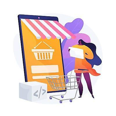 EPS 해외이미지 전신 여자 일러스트 한명 서기 들기 성인 상자 태블릿 디지털 쇼핑카 풀잎 구매 장바구니 온라인쇼핑 차양막 성인여자한명만 디지털라이프 해외일러스트 1 라이프스타일 잎 모션 사람 전자제품 스마트기기 쇼핑 바구니 카트 풀_식물 온라인 차양 여자한명만 성인여자만 파일형식 벡터 이미지허브