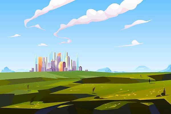 EPS 해외이미지 백그라운드 일러스트 산 빌딩 사람없음 건물 도시 해외일러스트 건축물 파일형식 벡터 이미지허브