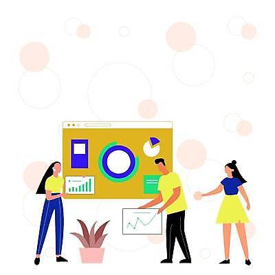 EPS 해외이미지 전신 디자인 여자 남자 일러스트 비즈니스 들기 성인 세명 스크린 비즈니스맨 비즈니스우먼 발표 얼굴없음 성인만 카피스페이스 해외일러스트 모션 사람 공백 직장인 파일형식 벡터 이미지허브