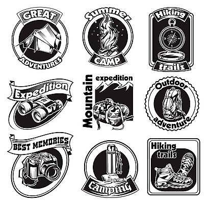 EPS 해외이미지 일러스트 배낭 텐트 사람없음 세트 라벨 카메라 검은색 쌍안경 캠핑 원형 모닥불 정사각형 등산화 회중시계 보온병 잭나이프 해외일러스트 도형 시계 컬러 신발 가방 불 레저 프레임 캠핑도구 전자제품 망원경 칼 등산용품 파일형식 벡터 이미지허브