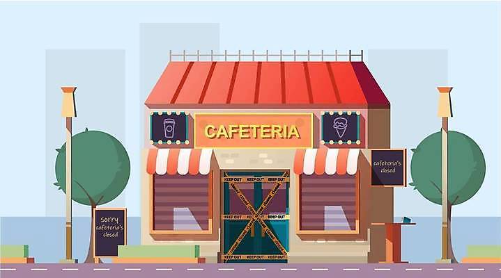 EPS 해외이미지 나무 도로 가로등 일러스트 간판 사람없음 건물 상점 카페 천막 공사중 출입금지 해외일러스트 식물 건축물 공공시설 길 교통시설 공사 금지 파일형식 벡터 이미지허브