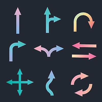 EPS 해외이미지 화살표 분홍색 스티커 일러스트 사람없음 파란색 세트 오른쪽 방향 왼쪽 그라데이션 유턴 해외일러스트 컬러 파일형식 벡터 이미지허브