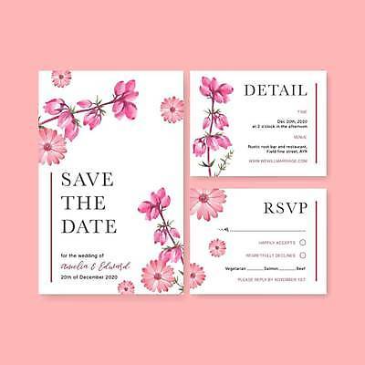 EPS 해외이미지 분홍색 결혼 일러스트 사람없음 흰색 청첩장 초대 거베라 꽃가지 해외일러스트 꽃 컬러 카드_감사 이벤트 나뭇가지 파일형식 벡터 이미지허브