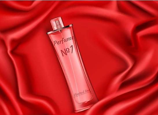 EPS 해외이미지 일러스트 사람없음 빨간색 뷰티 실크 향수 미스트 향수병 해외일러스트 컬러 화장품 직물 병_담는 파일형식 벡터 이미지허브