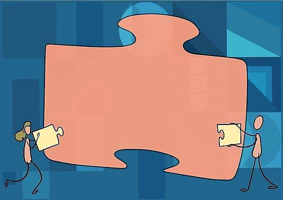 EPS 해외이미지 분홍색 백그라운드 컨셉 일러스트 비즈니스 협력 프레임 사람모양 들기 사람없음 파란색 공백 퍼즐 계획 퍼즐조각 카피스페이스 해외일러스트 모양 컬러 조각 모션 파일형식 벡터 이미지허브