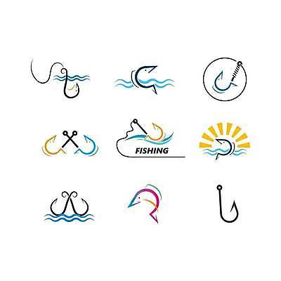 EPS 해외이미지 바다 일러스트 낚시 사람없음 라벨 낚싯바늘 심볼 해외일러스트 레저 프레임 낚시용품 파일형식 벡터 이미지허브