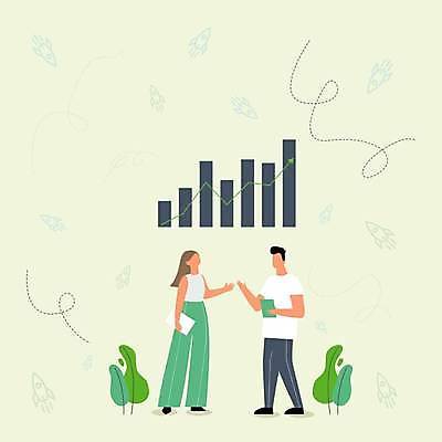 EPS 해외이미지 여자 남자 화살표 백그라운드 일러스트 비즈니스 관계 그래프 프레임 함께함 성인 두명 노란색 비즈니스맨 비즈니스우먼 플랫 투자 얼굴없음 성인만 카피스페이스 해외일러스트 컬러 컨셉 사람 공백 직장인 파일형식 벡터 이미지허브