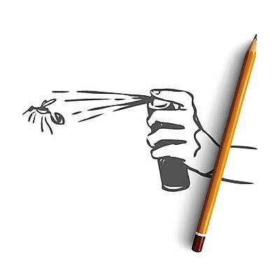 EPS 해외이미지 손 컨셉 일러스트 들기 신체부위 해충 스케치 뿌리기 손그림 살충제 모기 해외일러스트 모션 미술 사람 벌레 파일형식 벡터 이미지허브