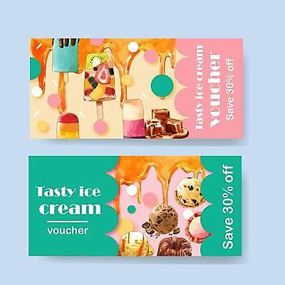 EPS 해외이미지 영어 분홍색 일러스트 아이스크림 타이포그라피 사람없음 초록색 티켓 상품권 막대아이스크림 해외일러스트 문자 컬러 디저트 파일형식 벡터 이미지허브