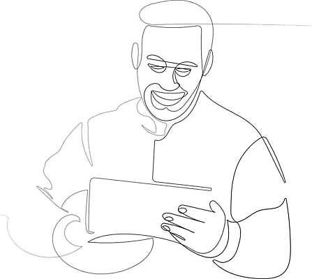 EPS 해외이미지 남자 행복 라인일러스트 일러스트 노동자 한명 웃음 들기 상반신 성인 태블릿 라인아트 손그림 드로잉 성인남자한명만 해외일러스트 직업 1 감정 선 모션 표정 미술 사람 전자제품 스마트기기 남자한명만 성인남자만 파일형식 벡터 이미지허브