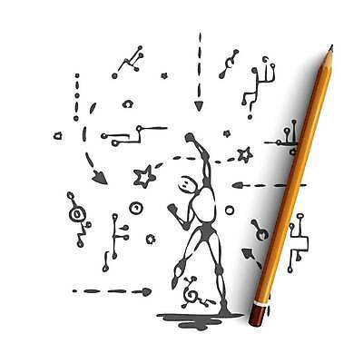 EPS 해외이미지 화살표 별 포즈 컨셉 일러스트 손들기 스케치 로봇 손그림 안드로이드 AI_인공지능 해외일러스트 자연요소 모션 미술 파일형식 벡터 이미지허브