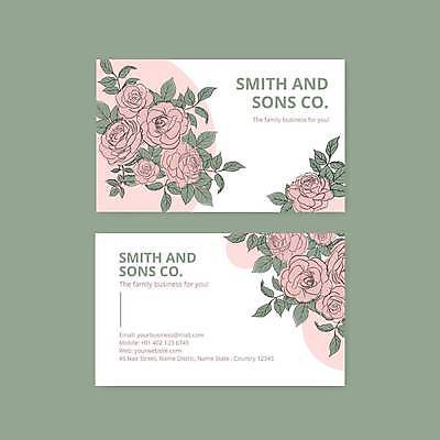 EPS 해외이미지 꽃 분홍색 잎 일러스트 명함 명함템플릿 사람없음 흰색 감성 가로명함 해외일러스트 식물 템플릿 컬러 컨셉 파일형식 벡터 이미지허브