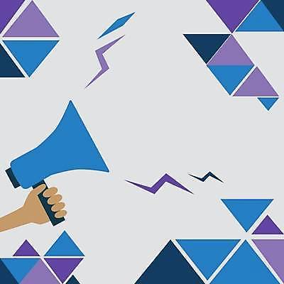 EPS 해외이미지 손 일러스트 들기 신체부위 파란색 보라색 확성기 외침 삼각형 알림 번개모양 지오메트릭 카피스페이스 해외일러스트 모양 도형 컬러 모션 사람 소리 공백 번개 파일형식 벡터 이미지허브